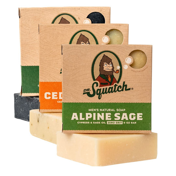 Dr. Squatch All Natural Bar Soap for Men, 3 Bar Variety Pack, Pine Tar, Cedar Citrus and Alpine Sage
