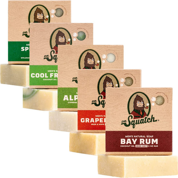 Dr. Squatch All Natural Bar Soap for Men, 5 Bar Variety Pack - Cool Fresh Aloe, Alpine Sage, Spearmint, Bay Rum and Grapefruit IPA