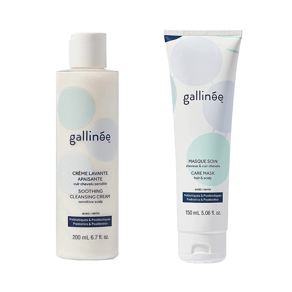 Gallinee Soothing Cleansing Cream and Care Mask  Gentle Non-Foaming Natural Shampoo For All Hair Types with a Natural Nourishing Prebiotic Hair Treatment containing Lactic Acid, 200ml & 150ml