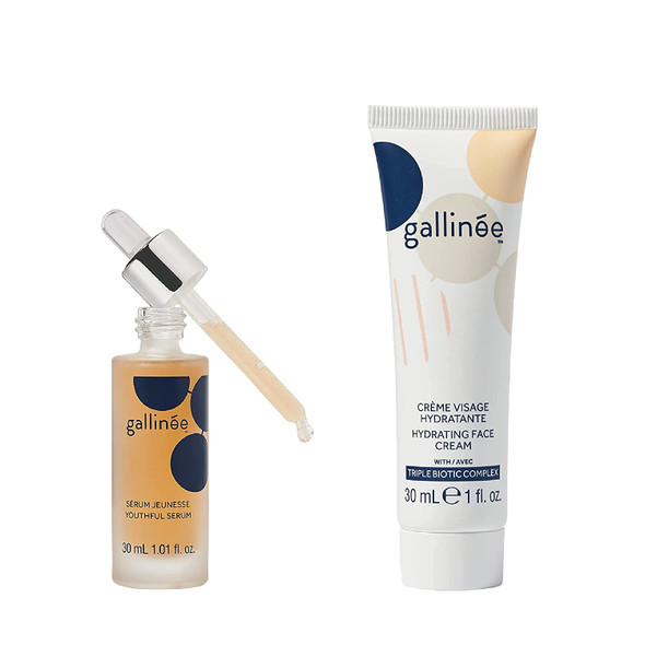 Gallinee Hydrating Face Cream and Youthful Serum  Brighten, Soothe and Protect your Skin with the Prebiotic Facial Moisturizer and Anti-Aging Facial Serum containing Lactic Acid, 30ml & 30ml