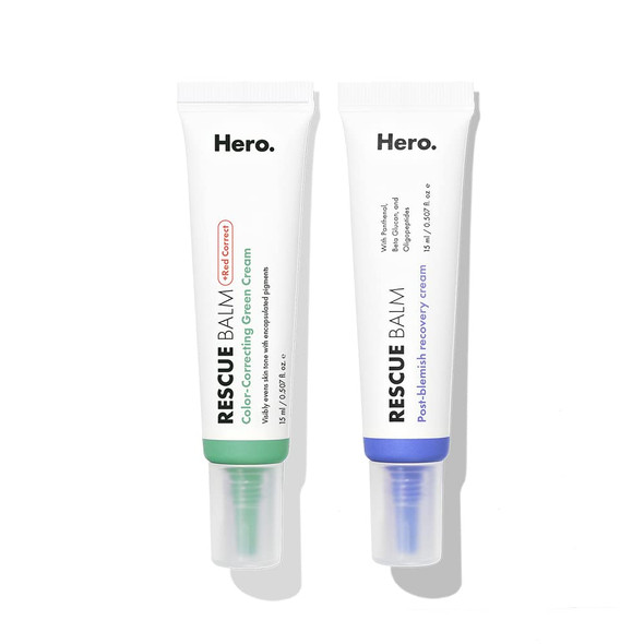 Rescue Balm Original and +Red Correct Bundle from Hero Cosmetics - Post-Blemish Recovery Cream, Intensive Nourishing and Calming for Dry, Red-Looking Skin After a Blemish - Vegan-Friendly (2 Pack)