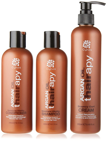 Thairapy Pure Moroccan Argan Oil Wash & Go Bundle-Shampoo, Conditioner, and Bouncy Curl Cream