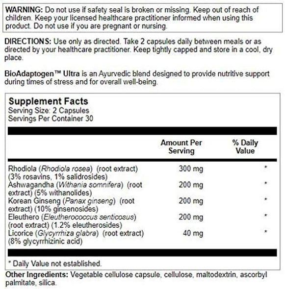 Nutra BioGenesis - BioAdaptogen Ultra - Ashwagandha, Rhodiola and Korean Ginseng to Help Support Stress Response and Neurotransmitter Health - 60 Capsules