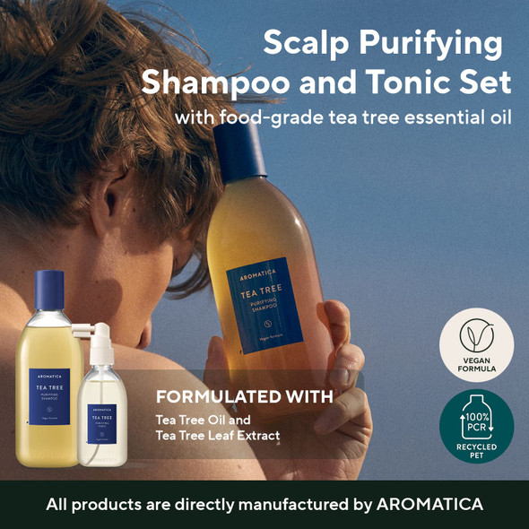 AROMATICA Tea Tree Purifying Hair Care Set - Purifying Shampoo & Tonic Spray - Purifies & Nourishes Itchy and Oily Hair - Revitalizes and Refreshes the Scalp