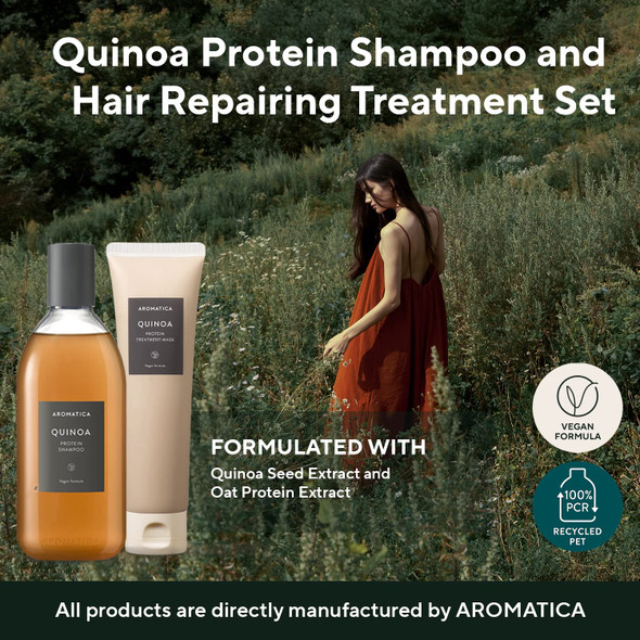 AROMATICA Quinoa Protein Shampoo and Hair Treatment Set  with Superfoods Quinoa and Oat Extract  For Color and Heat Treated Damaged Hair