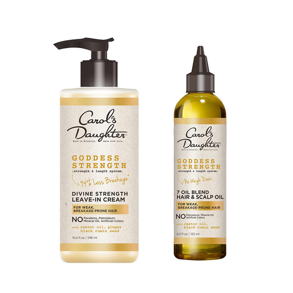 Carols Daughter Goddess Strength Hair Care Set- Hair & Scalp Oil and Leave In Conditioner with Castor Oil, Made For Curly, Wavy, Natural Hair, Moisturizing Treatment and Detangler Set