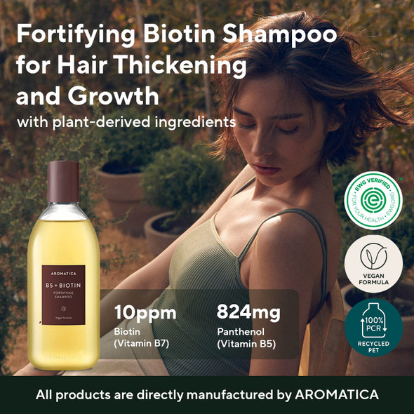 AROMATICA B5+ Biotin Fortifying Shampoo and Conditioner Set | For Thinning, Weak Hair | Blended with 6 black food extracts | Hair Strengthening | Growth & Volume