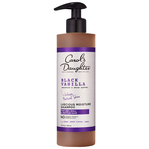 Carols Daughter Black Vanilla Sulfate Free Shampoo for Curly, Wavy, Natural Hair, Adds Moisture & Shine to Dry, Damaged Hair- Made with Shea Butter, Aloe and Rosemary, 12 fl oz