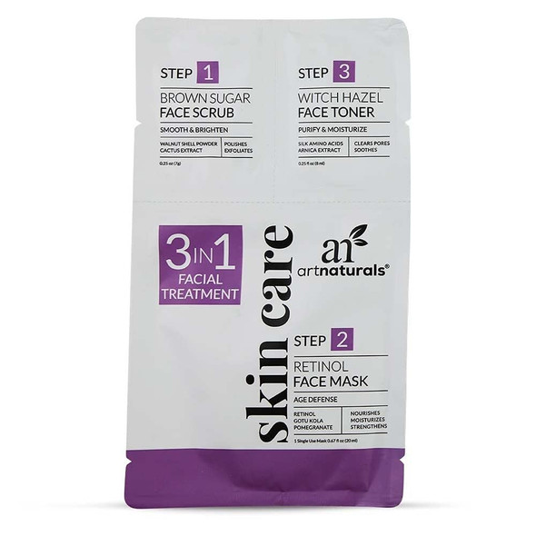 artnaturals Retinol Face Mask - Skin Care Scrub & Toner (3 in 1 Set) Brown Sugar Scrub and Witch Hazel Toner -Exfoliating, Pore Cleansing & Moisturizing Treatment - All Skin Types