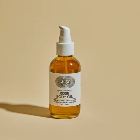 Anima Mundi Rose Body Oil - Botanically Dense Adaptogenic Collagen Oil - Made with Organic Moringa Oil and Jojoba Oil for Skin Rejuvenation - Rose Scented Hydrating Body Oil (4oz / 118ml)