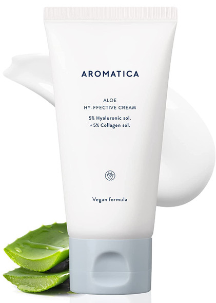 AROMATICA Aloe Hy-ffective Cream 5% Hyaluronic sol. + 5% Collagen sol. 85ml / 2.87 oz | Anti aging face moisturizer w/ Hyaluronic Acid / Collagen and Organic Aloe | Firming, Glowing, Hydrating, Anti-wrinkle