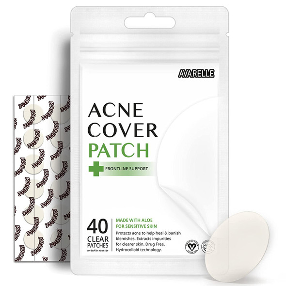 Avarelle Acne Cover Patch Frontline Support Hydrocolloid. Aloe Oil for Sensitive Skin. Certified Vegan & Cruelty-Free (SUPPORT / 40 COUNT)