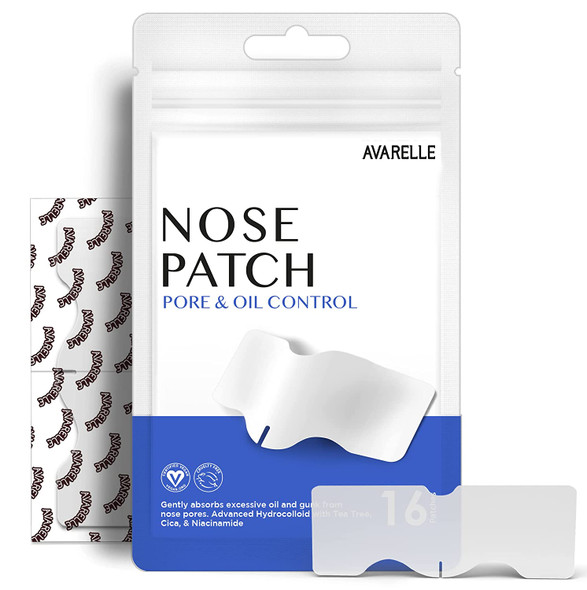 Avarelle Nose Patch Pore & Oil Control - Hydrocolloid Pore Strips for Nose Pore, Oil, Blackhead, Pimples and Zits | Large Pore & Oil Absorbing Nose Strips for Overnight with Tea Tree, Cica, & Niacinamide, Vegan, Cruelty Free Certified (16 PATCHES)