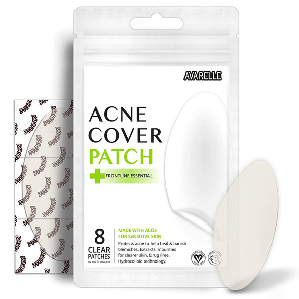 Avarelle Acne Cover Patch Frontline Essential Hydrocolloid. Aloe Oil for Sensitive Skin. Certified Vegan & Cruelty-Free (Oval / 8 COUNT)