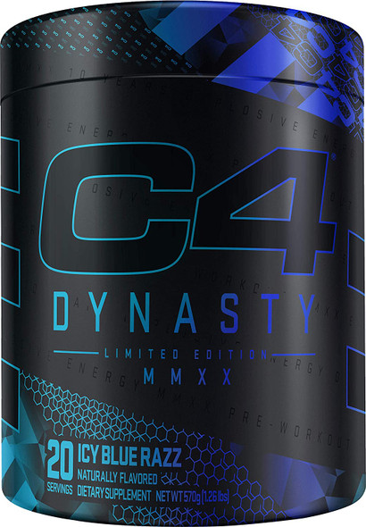 C4 Dynasty MMXX Pre Workout Powder ICY Blue Razz | Preworkout Energy Supplement for Men & Women | 350mg Caffeine + 6.4g Beta Alanine | 20 Servings