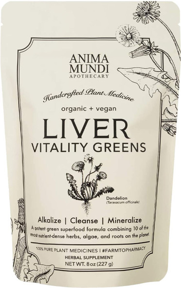 Anima Mundi Liver Vitality Daily Detox Powder - Green Superfood Supplement for Detox Cleanse & Liver Gallbladder Support - Chlorella, Spirulina, Turmeric & Chanca Piedra Detox Drink Powder (8oz)