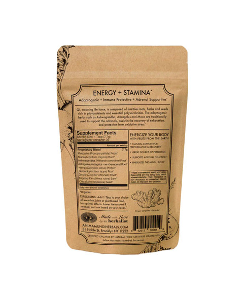 Anima Mundi Qi Energy + Protein Superfood Powder  Adaptogenic Adrenal Support Supplement Powder with Ashwagandha and Slippery Elm  Mood and Energy Support Supplement and Protein Powder 8oz / 227g