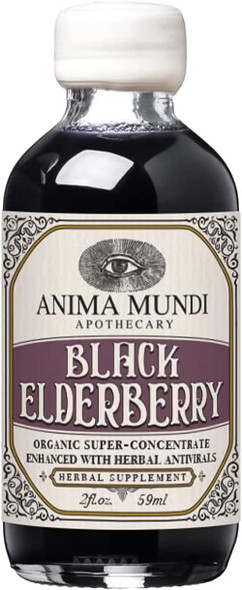 Anima Mundi Black Elderberry Syrup - Organic Elderberry Syrup for Immunity Support with Skullcap Baikal, Cordyceps, Reishi, Shiitake & Maitake Mushrooms (2oz / 59ml)