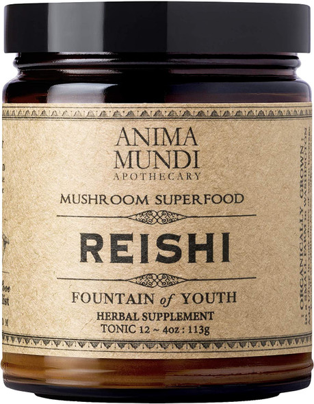 Anima Mundi Reishi Fountain of Youth Mushroom Powder - Organic Reishi Mushroom Powder - Immune Support Supplement with Organic Reishi Extract Powder - Great for Tea, Coffee and More (4oz / 113g)