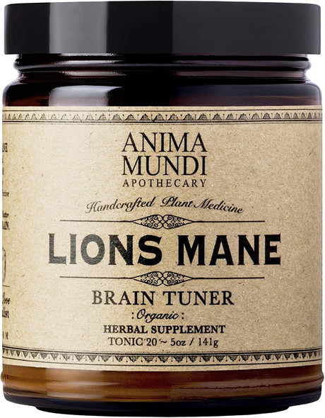 Anima Mundi Lions Mane Brain Tuner Mushroom Powder - Organic Lions Mane Powder for Cognitive Support - Lions Mane Extract Powder - Organic Mushroom Powder Supplement - Organic Mushrooms (5oz / 141g)