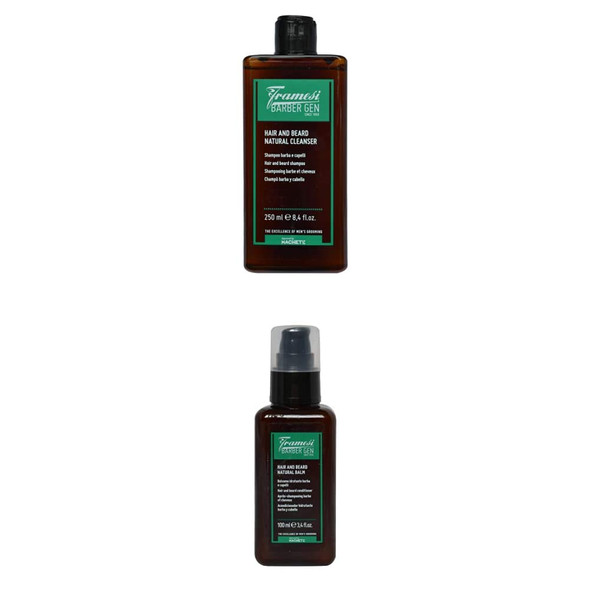 Framesi Barber Gen Hair Cleansing Routine, Hair & Beard Natural Cleanser Shampoo 8.4 fl oz and Natural Balm 3.4 fl oz