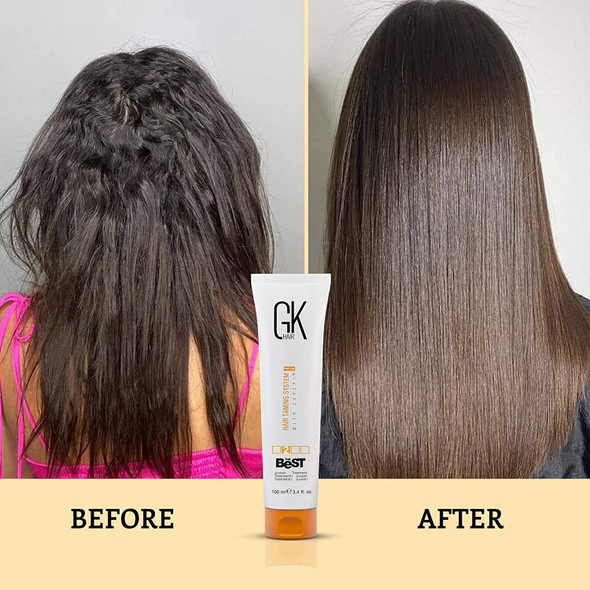 GK HAIR Global Keratin The Best (3.4 Fl Oz/100ml) Smoothing Keratin Hair Treatment - Professional Brazilian Complex Blowout Straightening For Silky Smooth & Frizz Free Hair - Formaldehyde Free