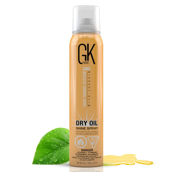 GK HAIR Global Keratin Dry Oil Shine Hair Spray (3.5 Fl Oz/115ml) for Hair Styling Light Weight Moisturizing Spray - With Natural, Coconut and Jojoba Oils | Instant Shine with Sun Protection (3.5 Fl Oz)