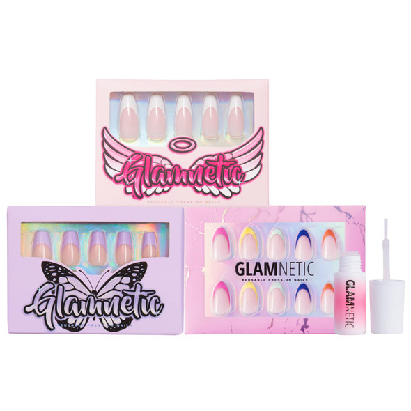 Glamnetic Press On Nails - So Classy, Purpsicle, Sprinkles, Nail Glue | French Tip Nails with Brush On Nail Glue, Reusable