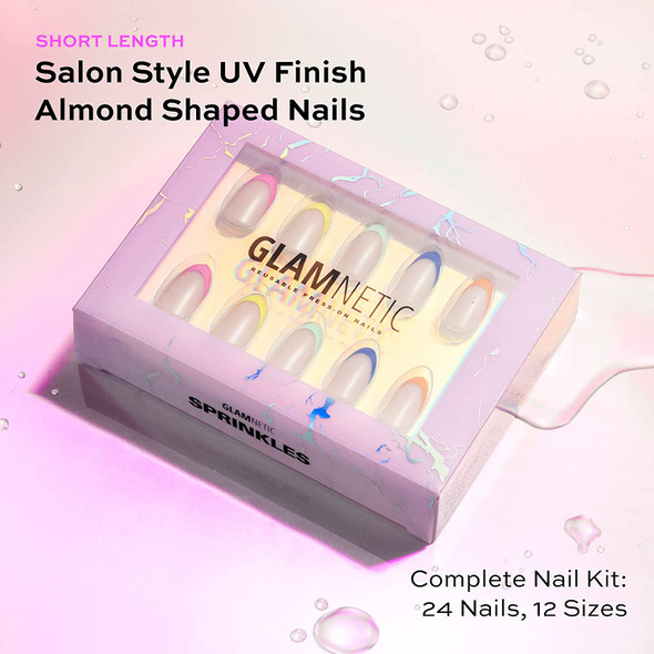 Glamnetic Press On Nails - So Classy, Purpsicle, Sprinkles, Nail Glue | French Tip Nails with Brush On Nail Glue, Reusable