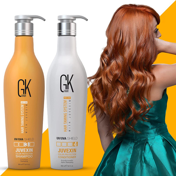 GK HAIR Global Keratin Colored Shield Shampoo and Conditioner Sets (22 Fl Oz/650ml) - Deep Cleansing Moisturizing Heat Shield Protection for Color Treated Dry Damaged Curly Frizzy Hair - Sulfate Free
