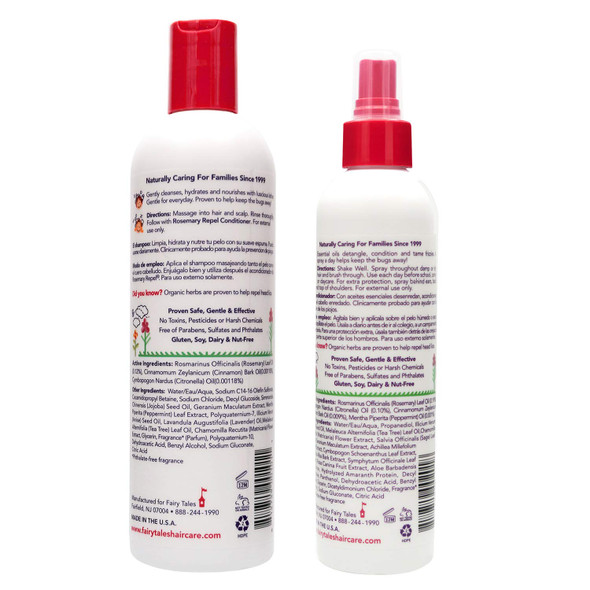 Fairy Tales Rosemary Repel Daily Kids Shampoo- Lice Shampoo for Kids (12 Fl Oz) & Conditioning Lice Spray (8 Fl Oz) Duo for Lice Prevention