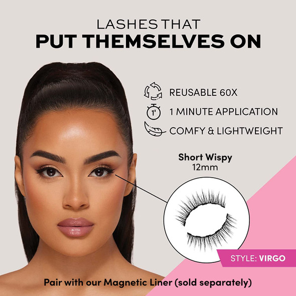 Glamnetic Virgo Magnetic Eyelashes with Black Liquid Eyeliner | 60 Wears Reusable Faux Mink Lashes with Waterproof All-Day Hold Liner