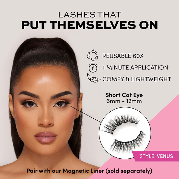 Glamnetic Venus Magnetic Eyelashes with Black Liquid Eyeliner | 60 Wears Reusable Faux Mink Lashes with Waterproof All-Day Hold Liner