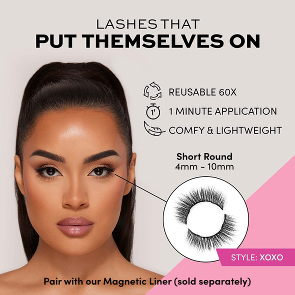 Glamnetic XOXO Magnetic Eyelashes with Black Liquid Eyeliner | 60 Wears Reusable Faux Mink Lashes with Waterproof All-Day Hold Liner