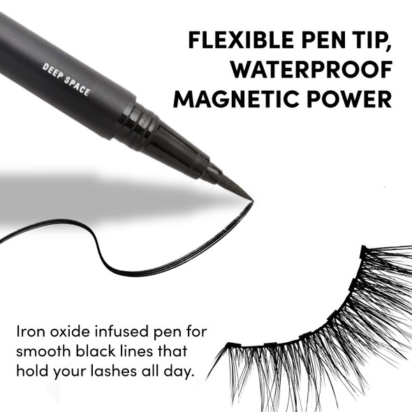 Glamnetic Deep Space Felt Tip Eyeliner with Magnetic Eyelashes - Virgo, Vacay, & XOXO | Black Waterproof Liner Pen | Reusable Faux Mink Lashes