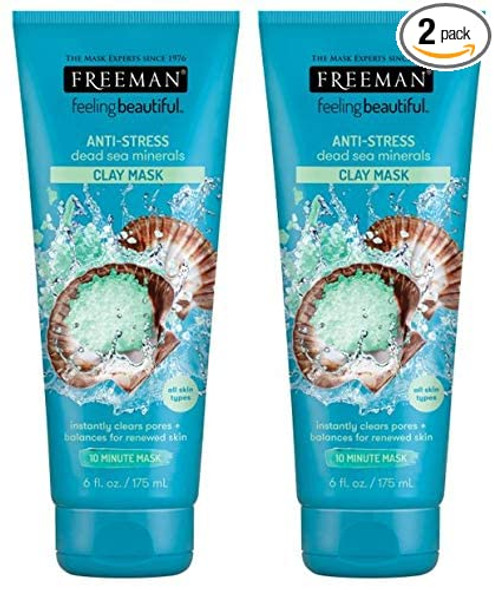 Freeman Facial Anti-Stress Dead Sea Clay Mask 6 Ounce (175ml) (6 Pack)