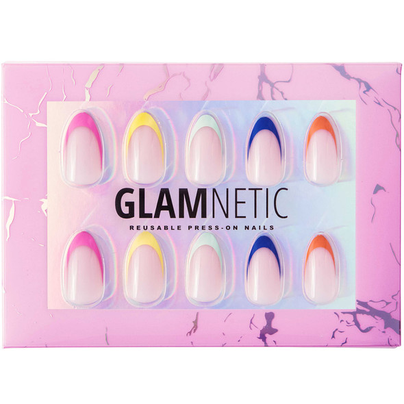 Glamnetic Sprinkles Press On Nails and Brush On Nail Glue | Rainbow French Tip Nails | Mess Free, Brush Tip Applicator | 24 Nails with Glue