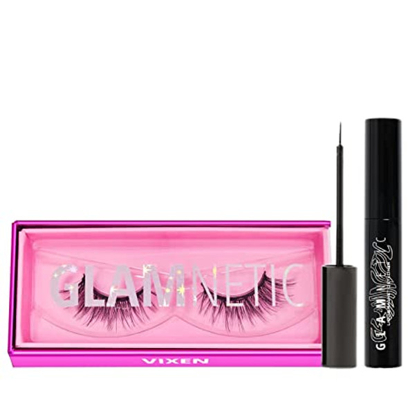 Glamnetic Vixen Magnetic Eyelashes with Black Liquid Eyeliner | 60 Wears Reusable Faux Mink Lashes with Waterproof All-Day Hold Liner