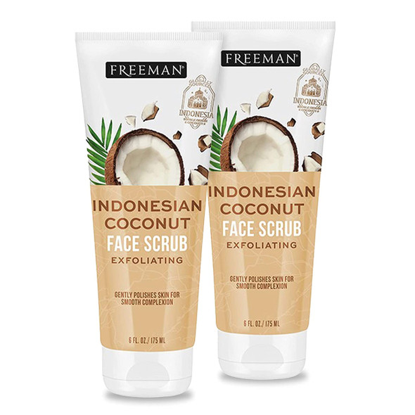 Freeman Beauty Indonesian Coconut Oil Exfoliating Face Sugar Scrub, Skin Care for Women, 2pk Tubes