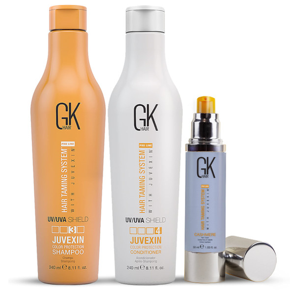 Global Keratin GK HAIR Shield Shampoo and Conditioner Duo (240ml/ 8.11 fl. oz) | Cashmere Hair Smoothing Cream (50ml/ 1.69 fl. oz)