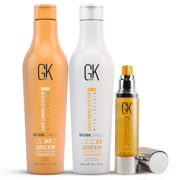 Global Keratin GK HAIR Shield Shampoo and Conditioner Duo (240ml/ 8.11 fl. oz) | Organic Argan Oil Hair Serum 50ml For Frizz Control Dry Damage Hair Repair