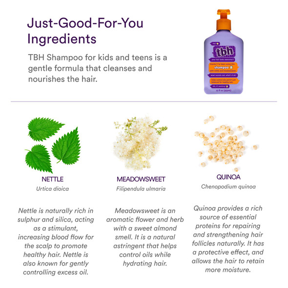 TBH Teen and Kids Shampoo - Tween and Teen Shampoo for Oily Hair,Sulfate and Paraben Free Shampoo - 12 oz