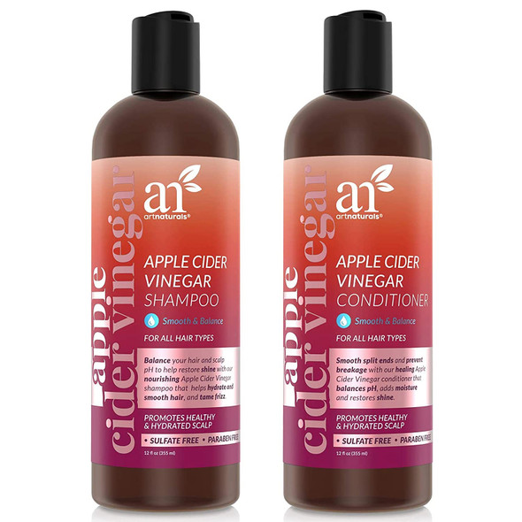 ArtNaturals Apple Cider Vinegar Shampoo and Conditioner Set - (2 x 12 Fl Oz / 355ml) for All Hair Types - Plant Base Blend - Coconut Oil and Vitamin E for Split Ends, Shine, Stronger and Smoother