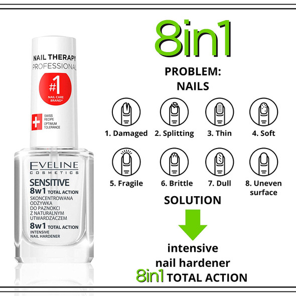 Eveline Nail Therapy, 8in1, Total Action Sensitive, Nail conditioner, 12ml  - Cosmetics-4-you