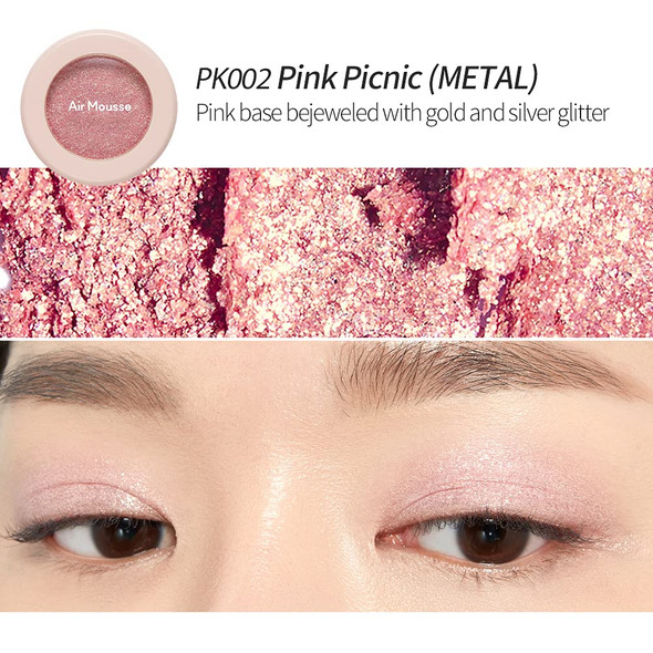 ETUDE Air Mousse Eyes (#PK002 Pink Picnic)(21AD) | Metal Glitter Eyeshadow That Gives Out a Dazzling Sparkle Effect with Different Types of Pearls | K-beauty