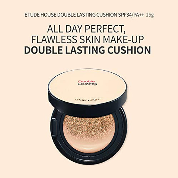 ETUDE HOUSE Double Lasting Cushion #P02 Rosy Pure SPF34/PA++ | 24 Hours Long-Lasting, Flawless Skin Make-up for a Moisturized, Smooth and Semi-Matte Skin Finish | Korean Makeup