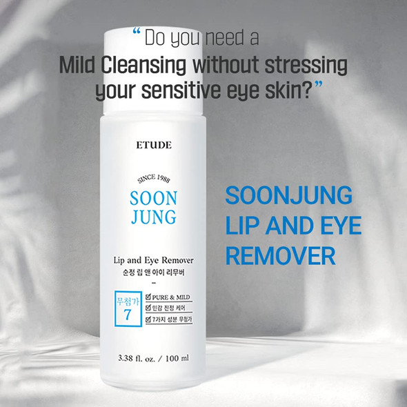 ETUDE HOUSE SoonJung Lip&Eye Remover 100ml (New Version) | Sensitive skin line | Korean Hypoallergenic Skin Care | Gentle Yet Effective Cleansing with Minimal Irritation to Skin