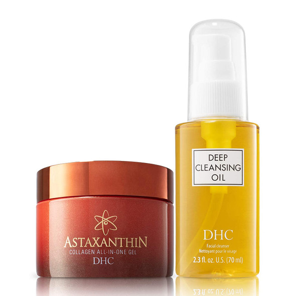 DHC Deep Cleansing Oil and Astaxanthin Collagen All-in-One Gel, Facial Cleansing Oil, Brightening Moisturizer, Fragrance and Colorant Free, Ideal for All Skin Types, 2.3 fl. oz. 4.2 oz. Net wt.