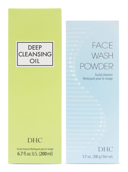 DHC Deep Cleansing Oil 2.3 fl. oz and Face Wash Powder, Exfoliating Double Cleanse, Hydrating, Makeup Remover, Fragrance and Colorant Free, Ideal for All Skin Types, 2.3 fl. oz and 1.7 oz. Net wt.