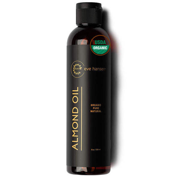 Eve Hansen Organic Sweet Almond Oil For Skin | (8 oz) Hair Growth Oil, Body Oil for Dry Skin, Carrier Oil for Essential Oils | Massage Oil, Organic Face Moisturizer for Skin, Hair Oil and Nail Oil